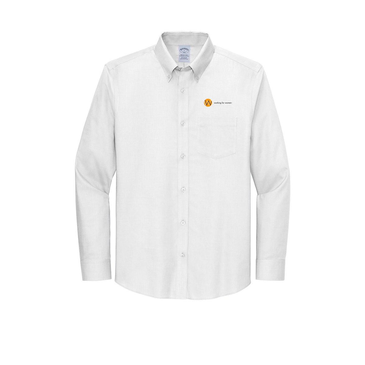 workingforwomen-brooks-brothers-wrinkle-free-stretch-nailhead-shirt-embroidery-leftchest-BB18002-white-flat-front