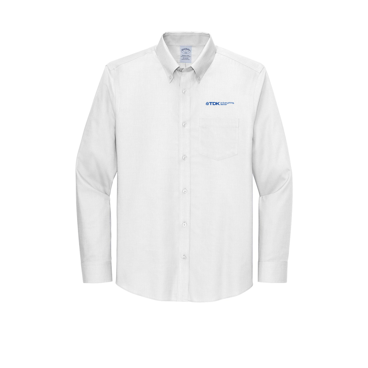 tdk-brooks-brothers-wrinkle-free-stretch-nailhead-shirt-embroidery-leftchest-BB18002-white-flat-front