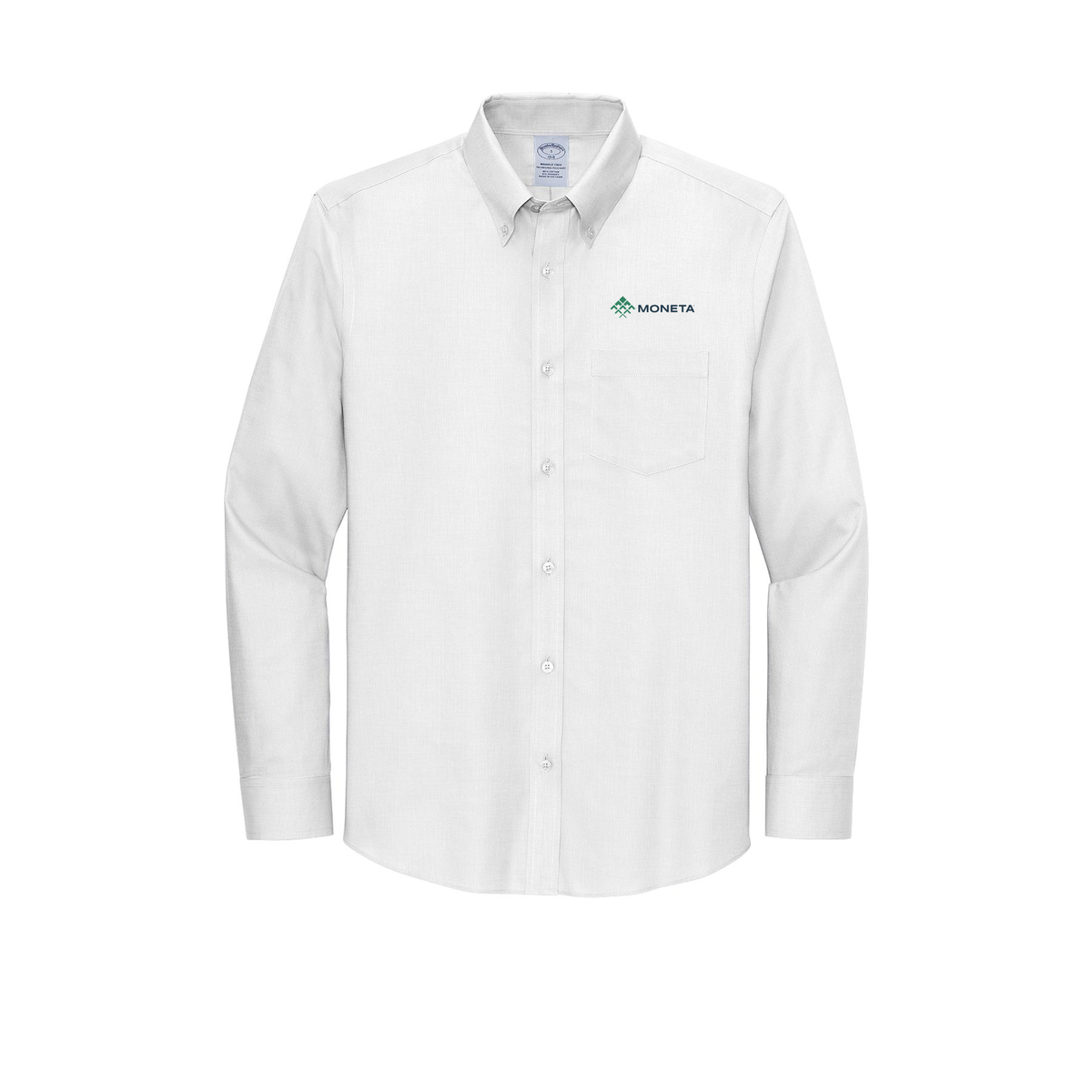 monetagroup-brooks-brothers-wrinkle-free-stretch-nailhead-shirt-embroidery-leftchest-BB18002-white-flat-front