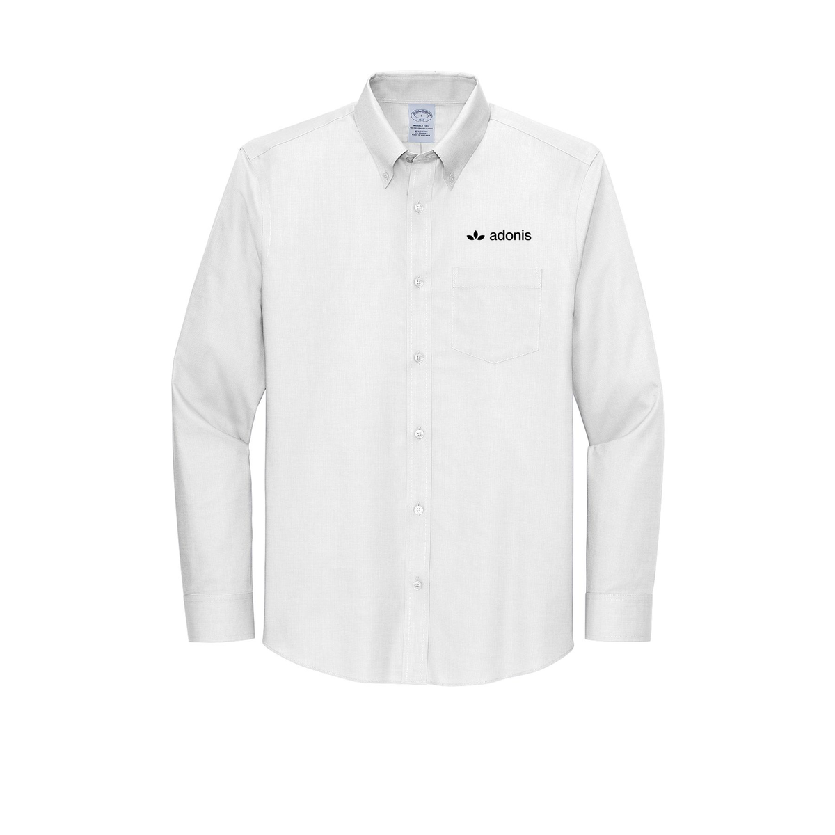 adonis-brooks-brothers-wrinkle-free-stretch-nailhead-shirt-embroidery-leftchest-BB18002-white-flat-front