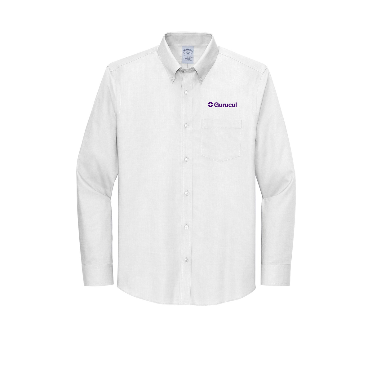 gurucul-brooks-brothers-wrinkle-free-stretch-nailhead-shirt-embroidery-leftchest-BB18002-white-flat-front
