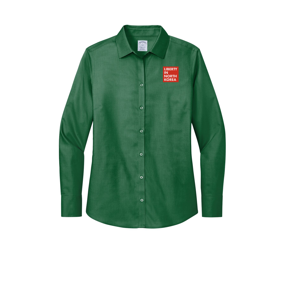 libertyinnorthkorea-brooks-brothers-womens-wrinkle-free-stretch-nailhead-shirt-embroidery-leftchest-BB18003-clubgreen-flat-front
