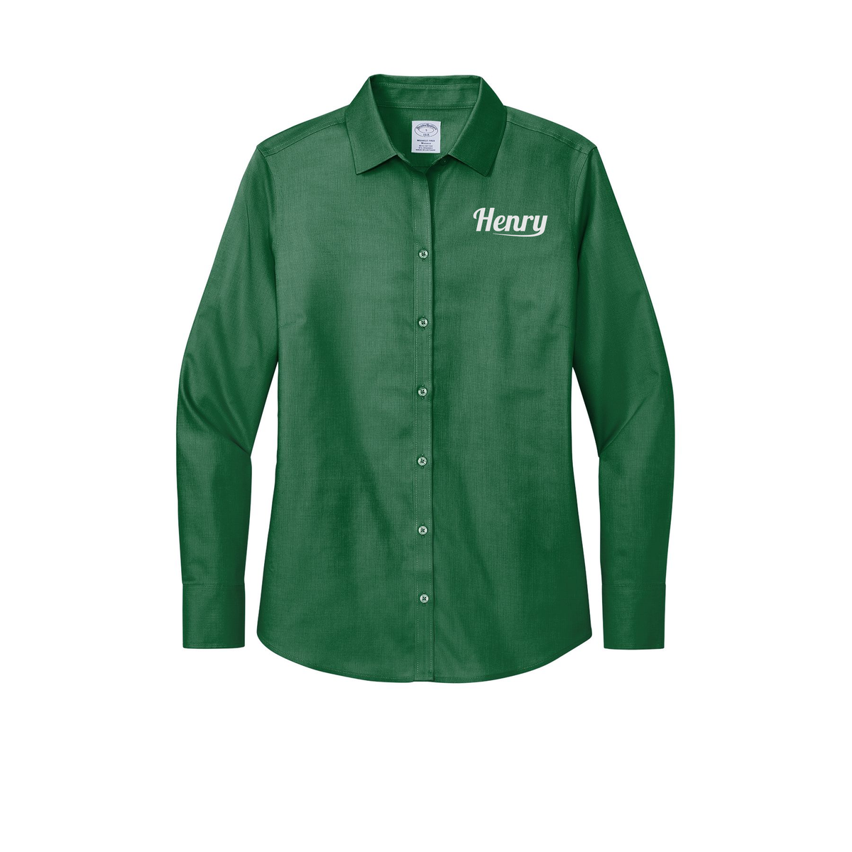 henrymeds-brooks-brothers-womens-wrinkle-free-stretch-nailhead-shirt-embroidery-leftchest-BB18003-clubgreen-flat-front