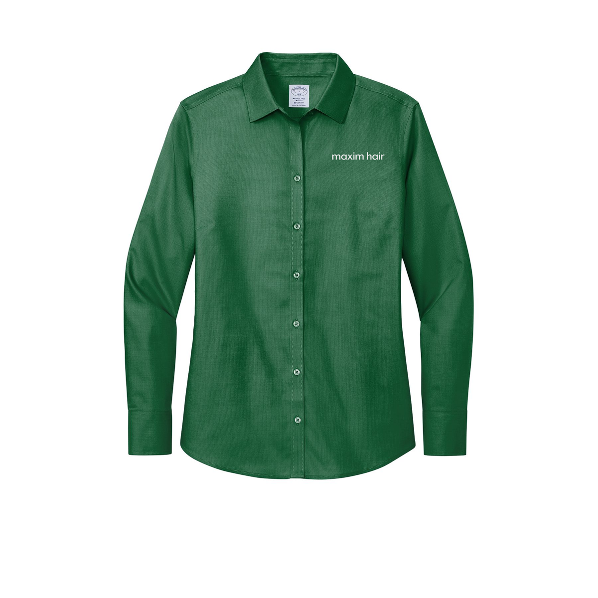 maximhairrestoration-brooks-brothers-womens-wrinkle-free-stretch-nailhead-shirt-embroidery-leftchest-BB18003-clubgreen-flat-front