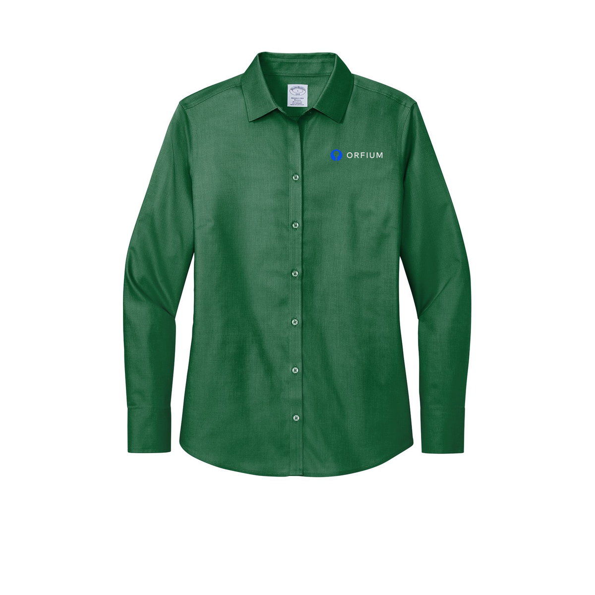 orfium-brooks-brothers-womens-wrinkle-free-stretch-nailhead-shirt-embroidery-leftchest-BB18003-clubgreen-flat-front