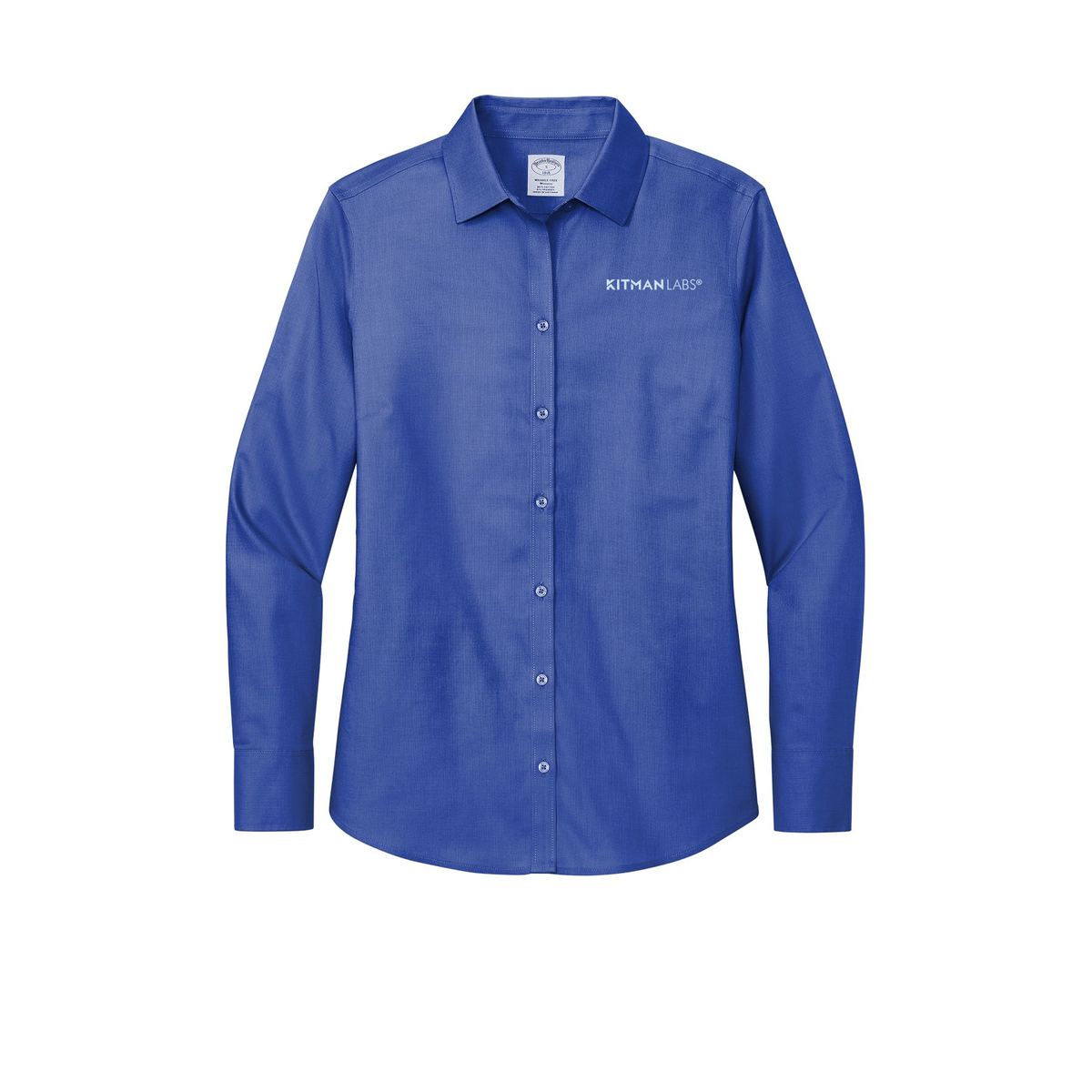 kitmanlabs-brooks-brothers-womens-wrinkle-free-stretch-nailhead-shirt-embroidery-leftchest-BB18003-cobaltblue-flat-front