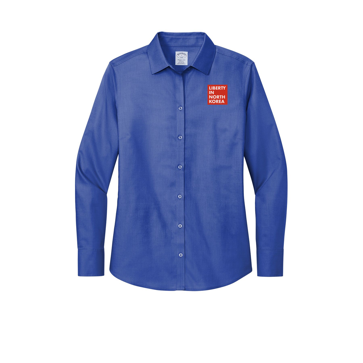 libertyinnorthkorea-brooks-brothers-womens-wrinkle-free-stretch-nailhead-shirt-embroidery-leftchest-BB18003-cobaltblue-flat-front