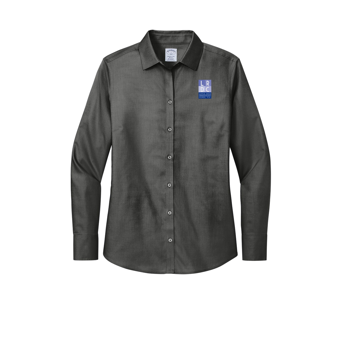 littlerockdermatology-brooks-brothers-womens-wrinkle-free-stretch-nailhead-shirt-embroidery-leftchest-BB18003-deepblack-flat-front