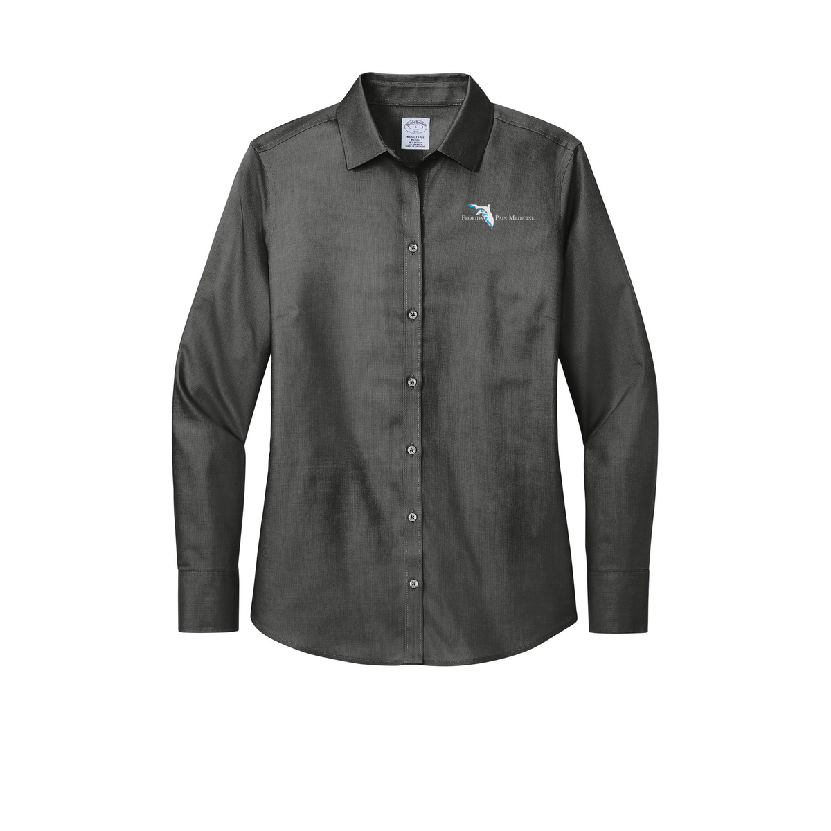 floridapainmedicine-brooks-brothers-womens-wrinkle-free-stretch-nailhead-shirt-embroidery-leftchest-BB18003-deepblack-flat-front