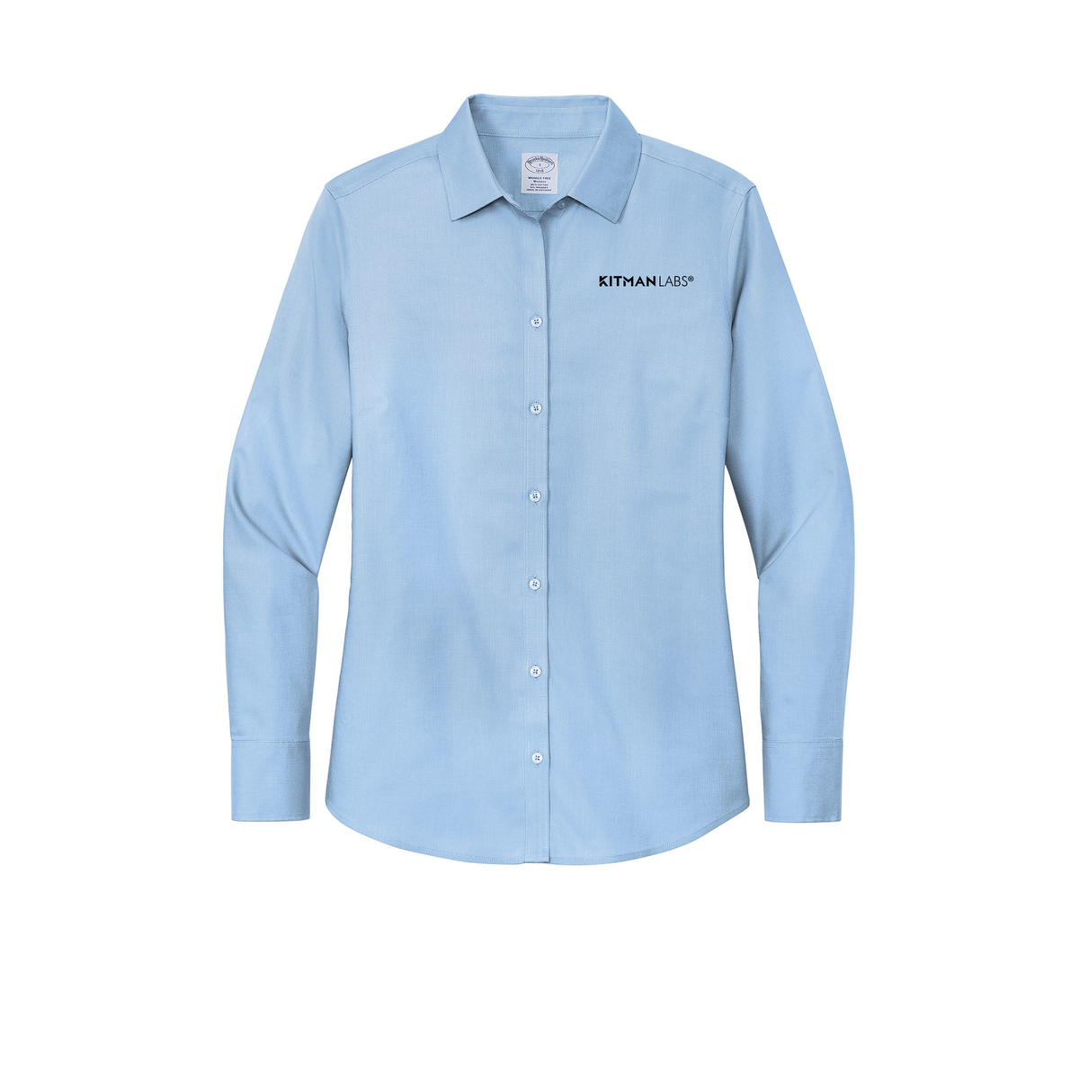 kitmanlabs-brooks-brothers-womens-wrinkle-free-stretch-nailhead-shirt-embroidery-leftchest-BB18003-newportblue-flat-front