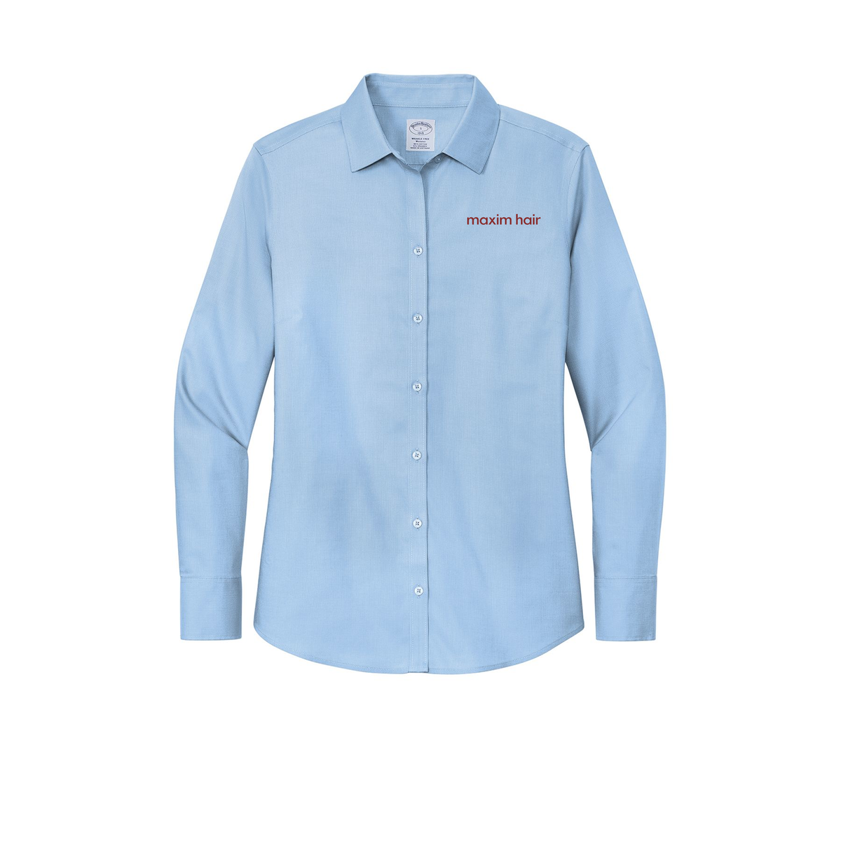 maximhairrestoration-brooks-brothers-womens-wrinkle-free-stretch-nailhead-shirt-embroidery-leftchest-BB18003-newportblue-flat-front