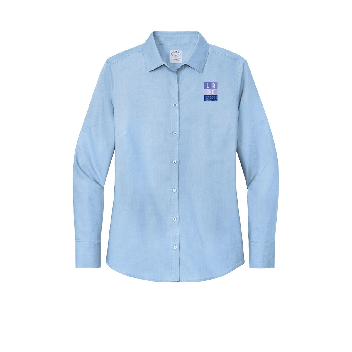 littlerockdermatology-brooks-brothers-womens-wrinkle-free-stretch-nailhead-shirt-embroidery-leftchest-BB18003-newportblue-flat-front