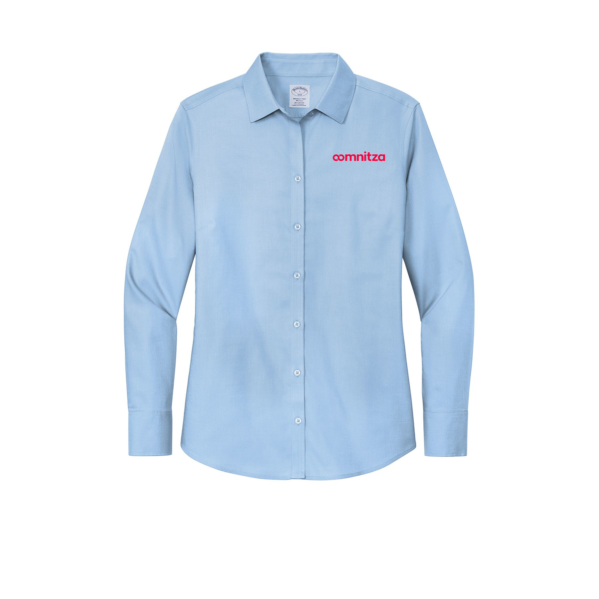 oomnitza-brooks-brothers-womens-wrinkle-free-stretch-nailhead-shirt-embroidery-leftchest-BB18003-newportblue-flat-front