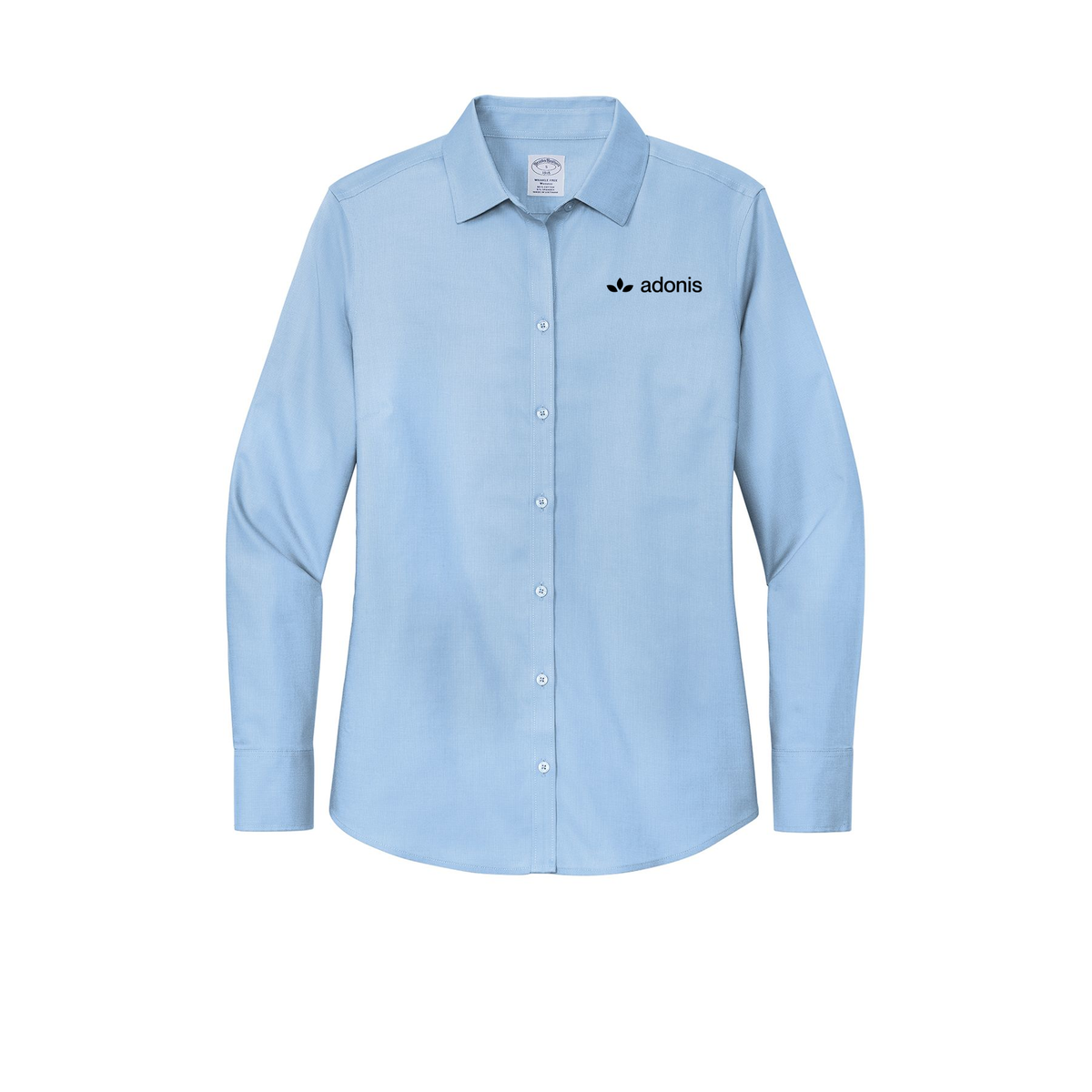 adonis-brooks-brothers-womens-wrinkle-free-stretch-nailhead-shirt-embroidery-leftchest-BB18003-newportblue-flat-front