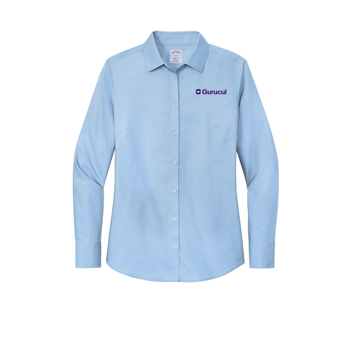gurucul-brooks-brothers-womens-wrinkle-free-stretch-nailhead-shirt-embroidery-leftchest-BB18003-newportblue-flat-front