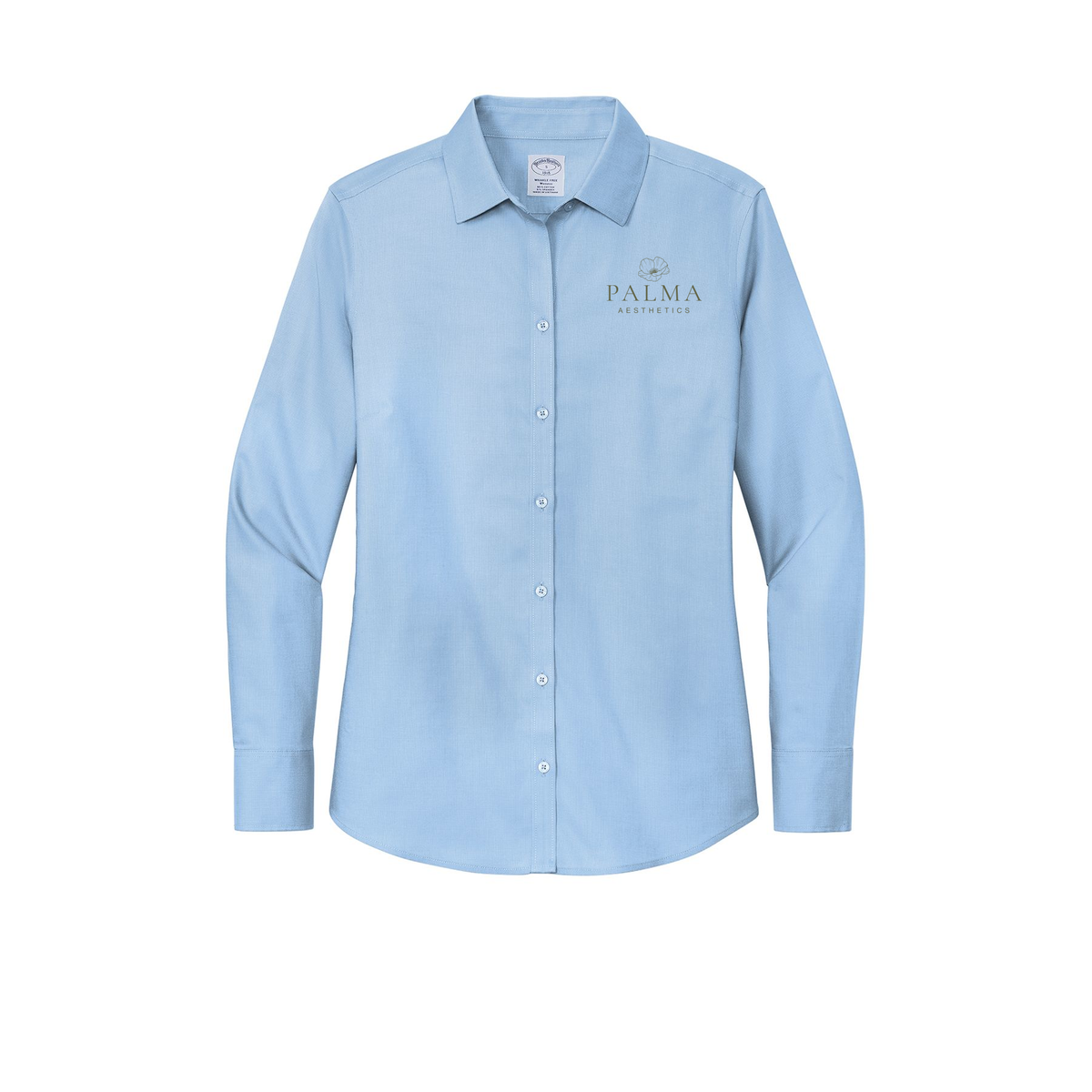 palmaaesthetics-brooks-brothers-womens-wrinkle-free-stretch-nailhead-shirt-embroidery-leftchest-BB18003-newportblue-flat-front