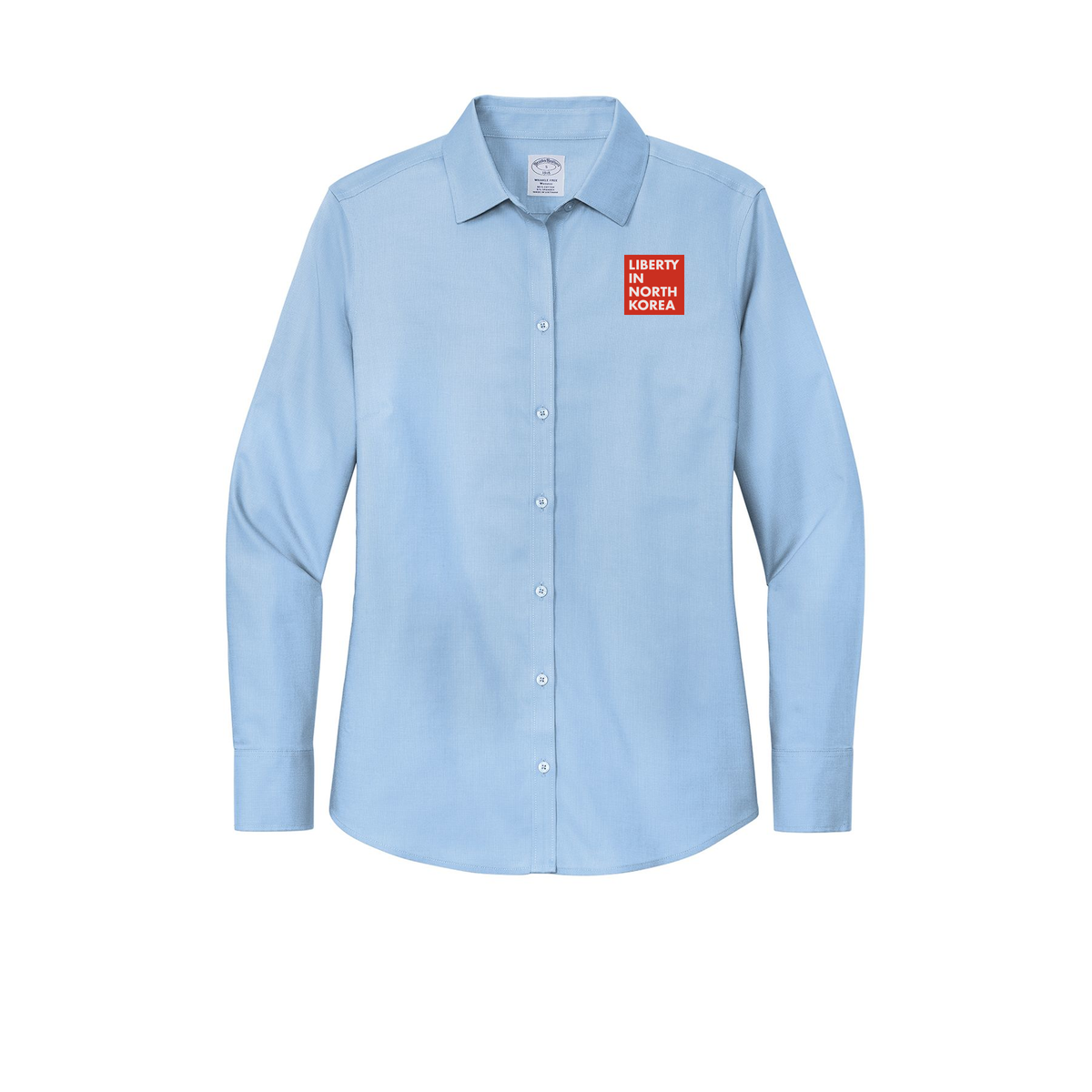 libertyinnorthkorea-brooks-brothers-womens-wrinkle-free-stretch-nailhead-shirt-embroidery-leftchest-BB18003-newportblue-flat-front