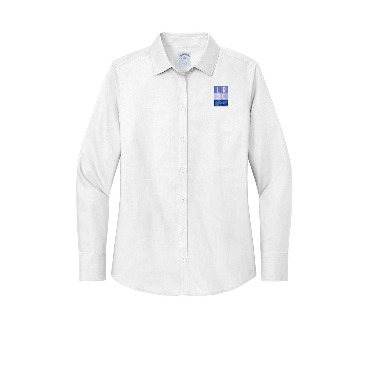 littlerockdermatology-brooks-brothers-womens-wrinkle-free-stretch-nailhead-shirt-embroidery-leftchest-BB18003-white-flat-front