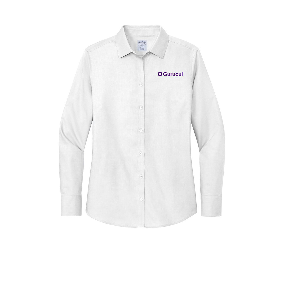 gurucul-brooks-brothers-womens-wrinkle-free-stretch-nailhead-shirt-embroidery-leftchest-BB18003-white-flat-front