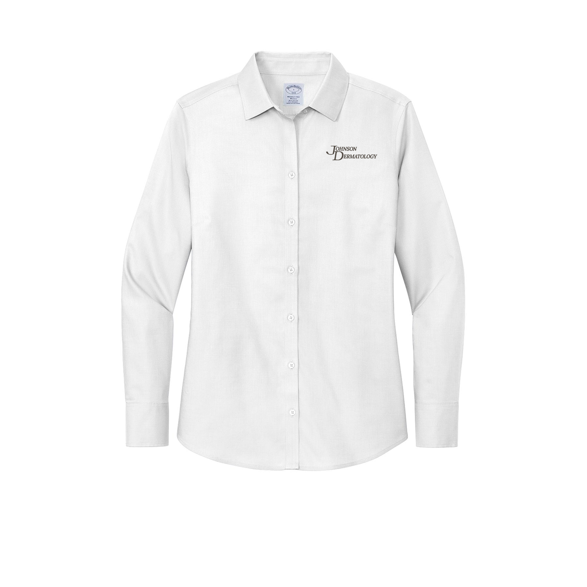 johnsondermatology-brooks-brothers-womens-wrinkle-free-stretch-nailhead-shirt-embroidery-leftchest-BB18003-white-flat-front