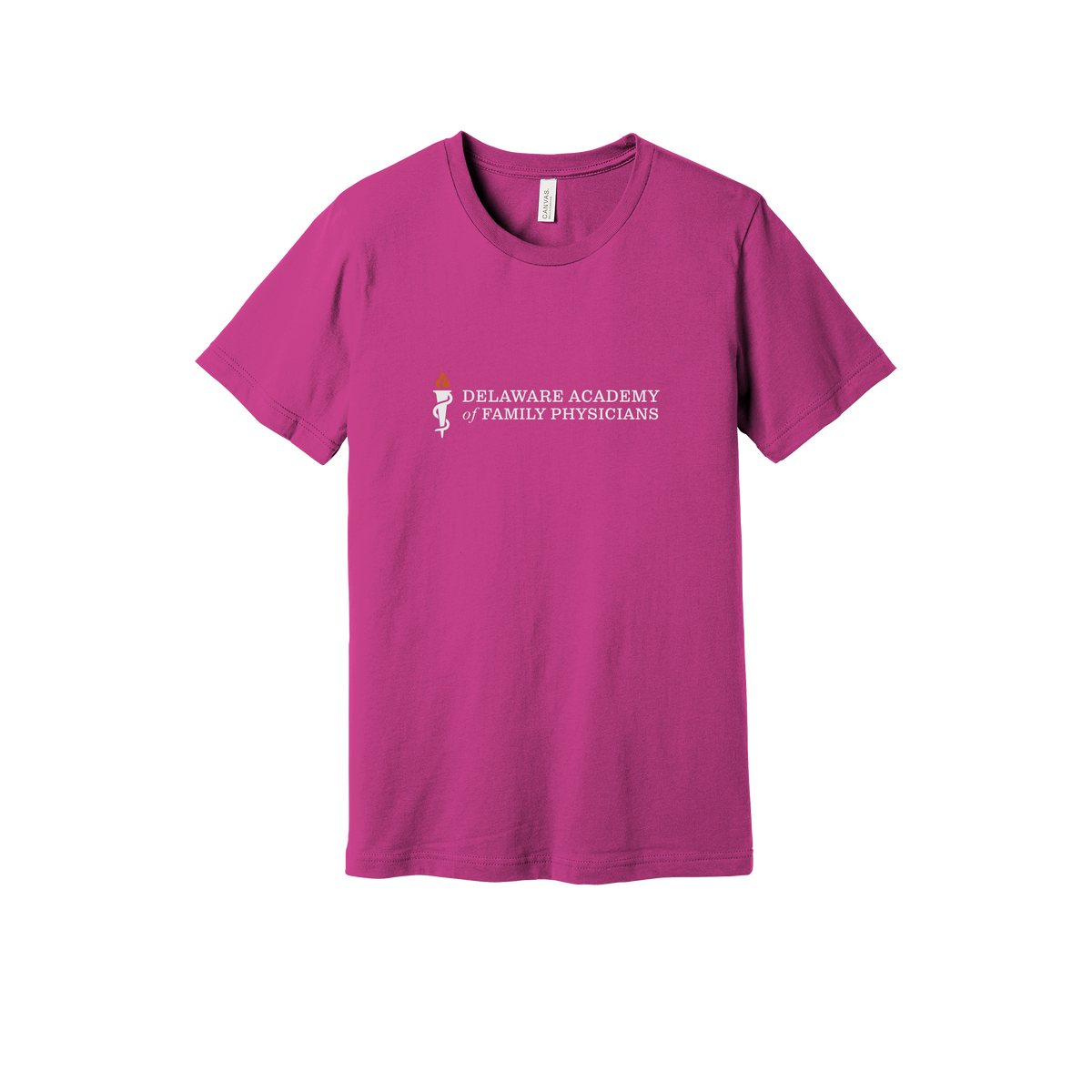 delfamdoc-everyday-essentials-clinic-short-sleeve-tee-dtf-front-BC3001-berry-flat-front