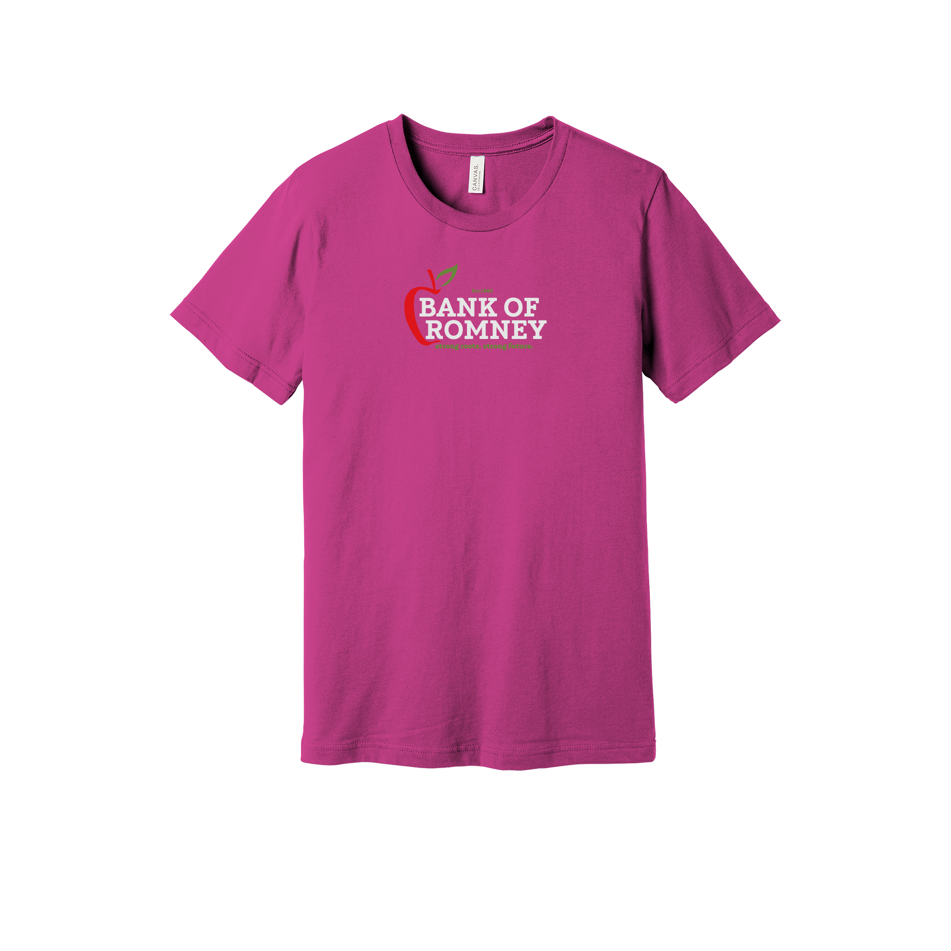 bankofromney-everyday-essentials-short-sleeve-tee-dtf-front-BC3001-berry-flat-front