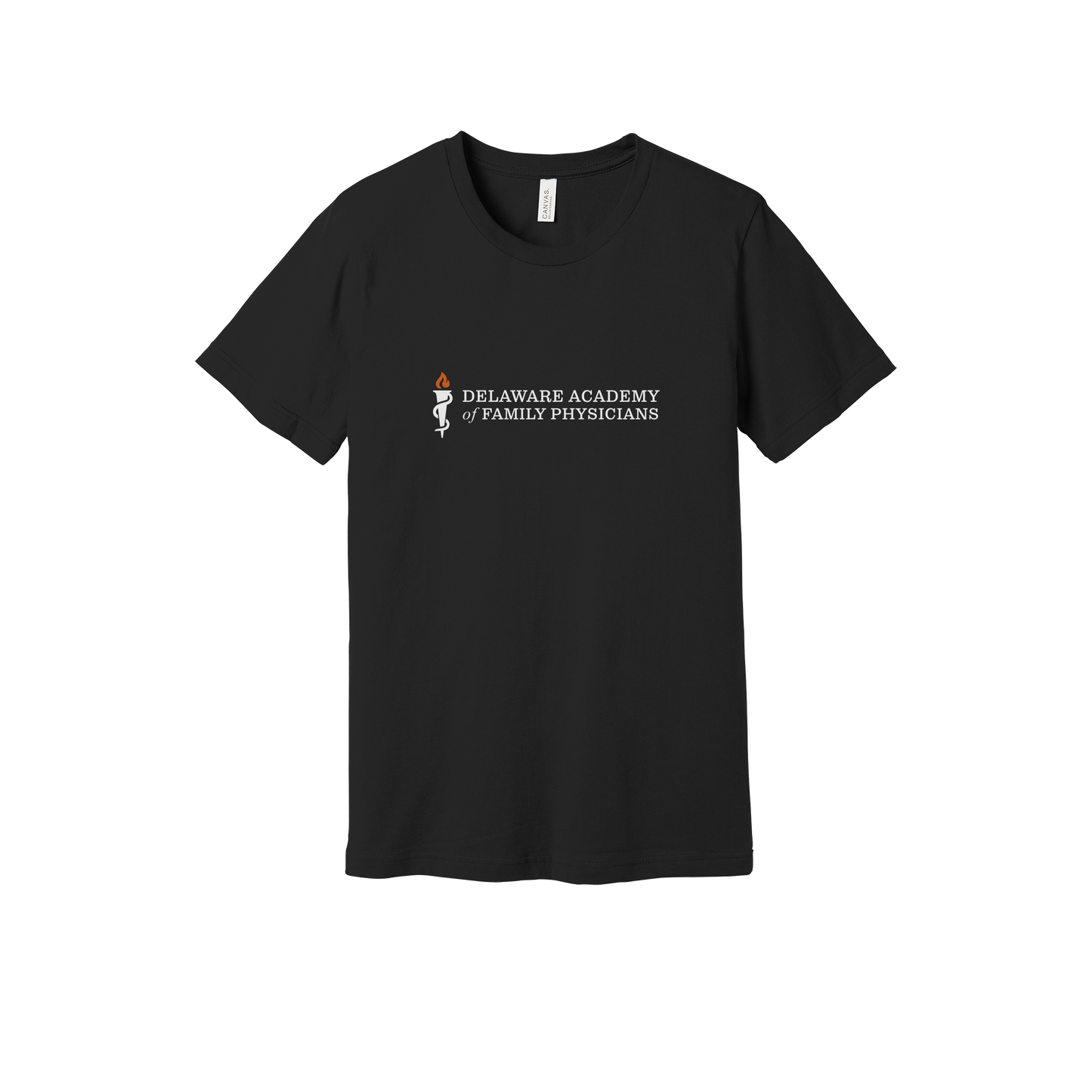 delfamdoc-everyday-essentials-clinic-short-sleeve-tee-dtf-front-BC3001-black-flat-front