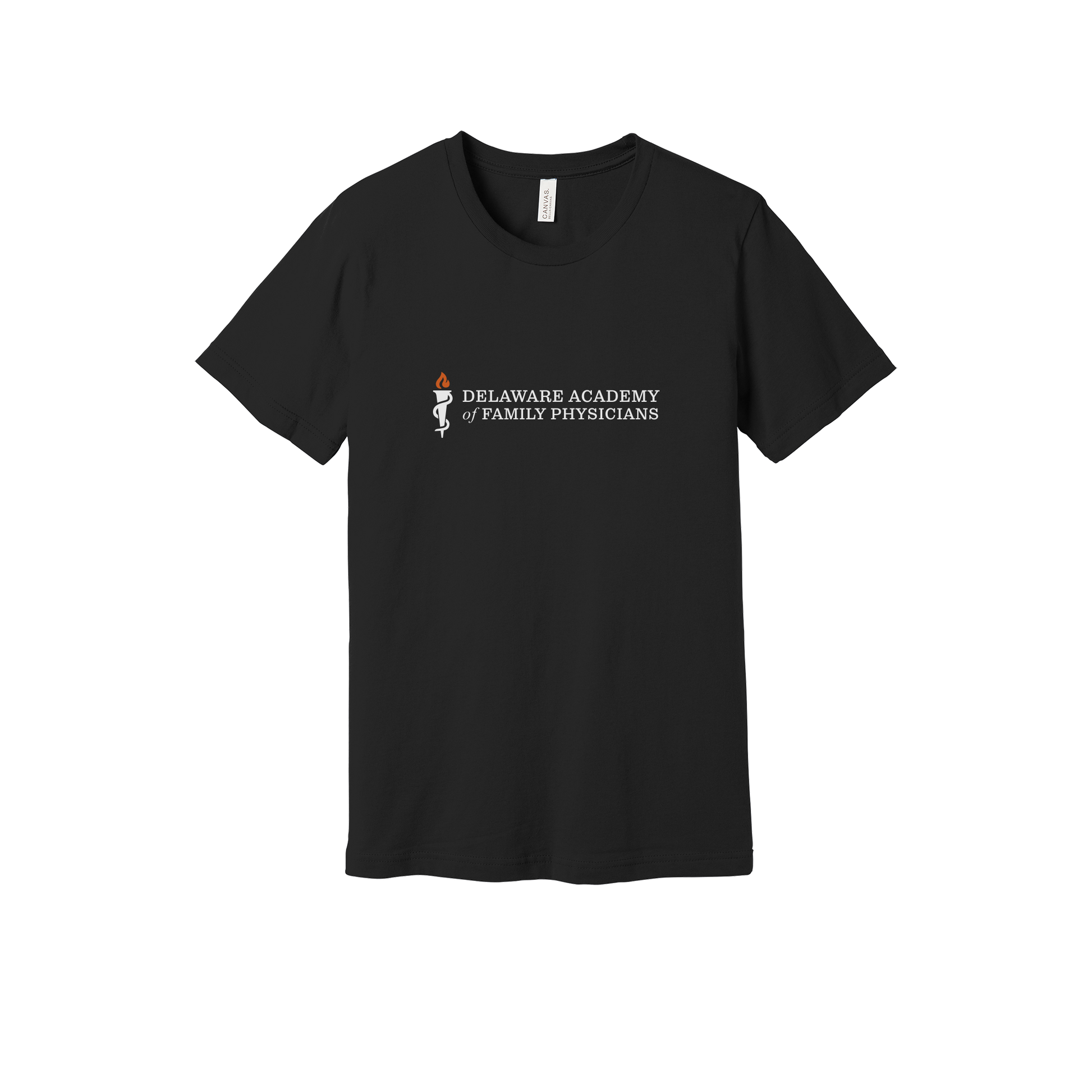 delfamdoc-everyday-essentials-clinic-short-sleeve-tee-dtf-front-BC3001-black-flat-front