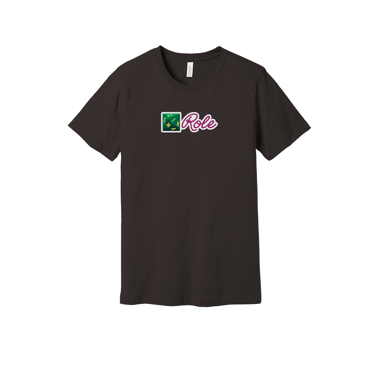 cinemarole-everyday-essentials-short-sleeve-tee-dtf-front-BC3001-brown-flat-front