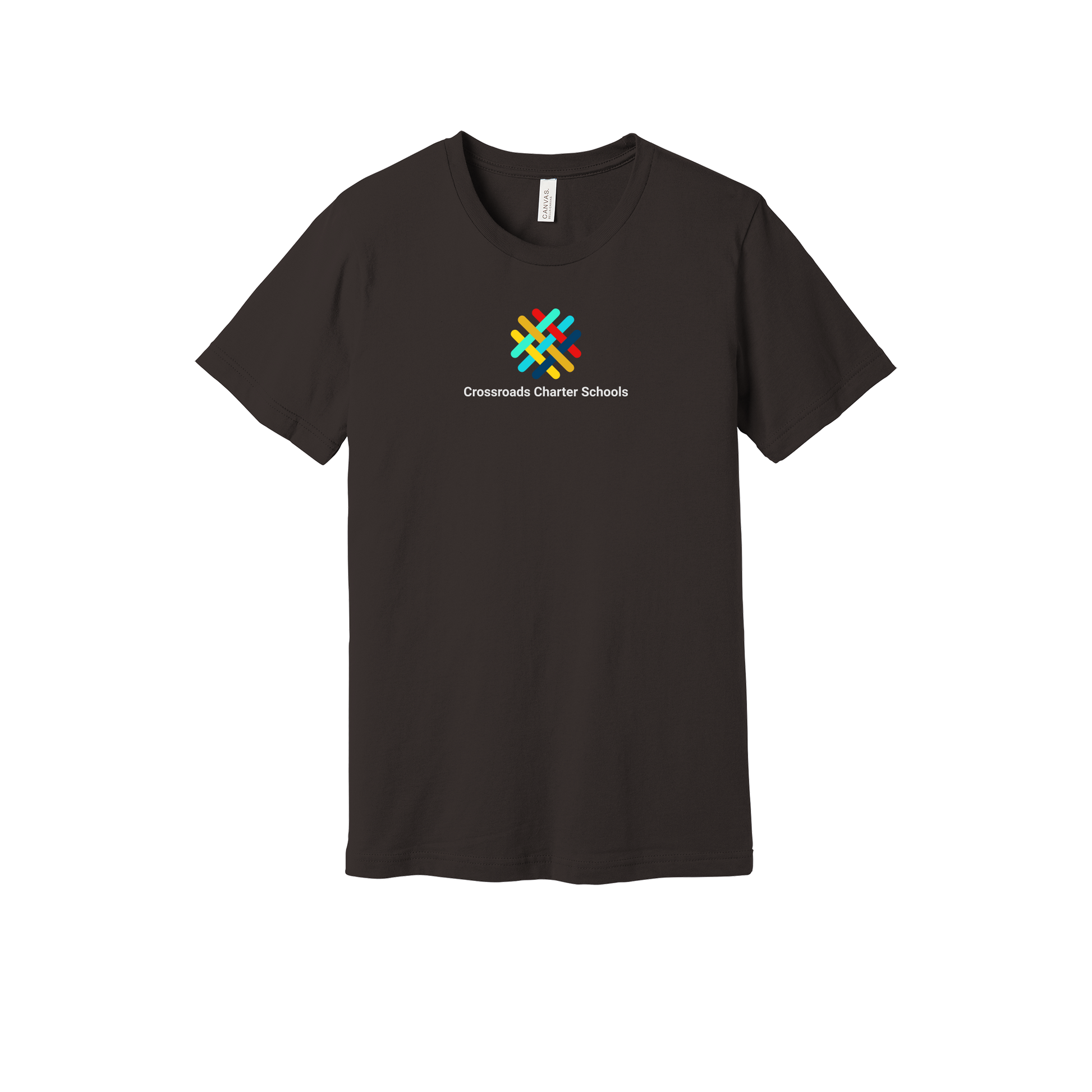 crossroadsschoolskc-everyday-essentials-short-sleeve-tee-dtf-front-BC3001-brown-flat-front