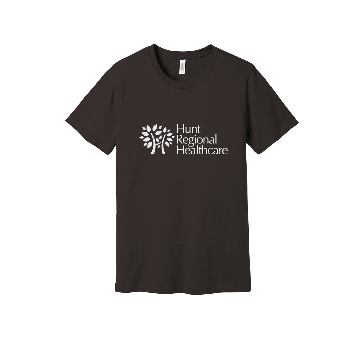 huntregional-everyday-essentials-clinic-short-sleeve-tee-dtf-front-BC3001-brown-flat-front