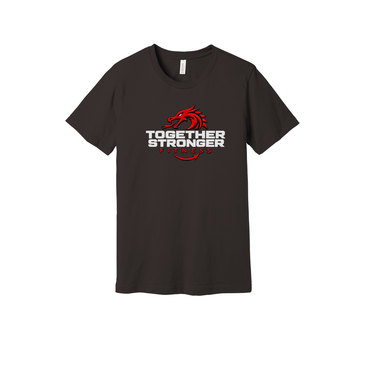 togetherstrongerfitness-everyday-essentials-short-sleeve-tee-dtf-front-BC3001-brown-flat-front