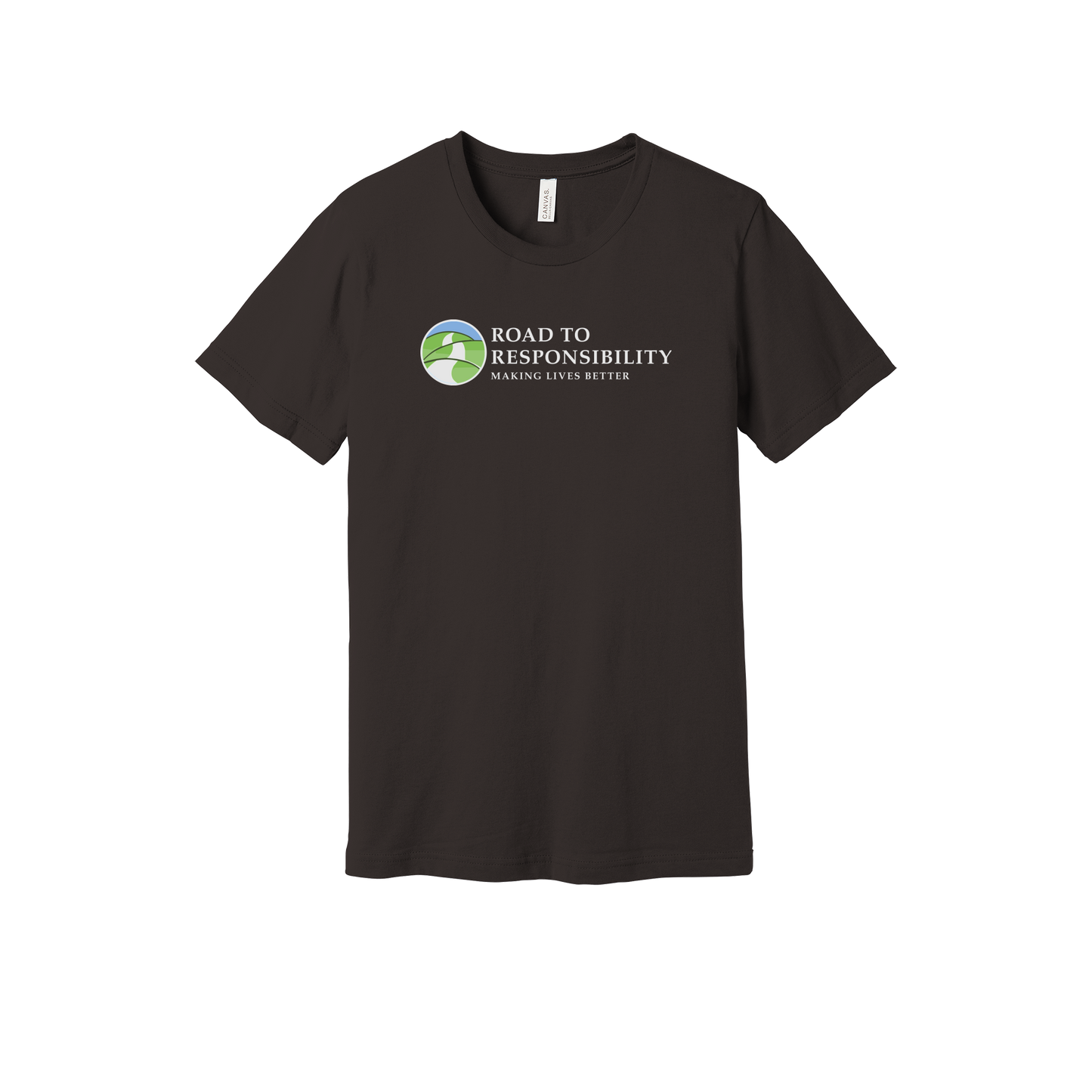 roadtoresponsibility-everyday-essentials-short-sleeve-tee-dtf-front-BC3001-brown-flat-front