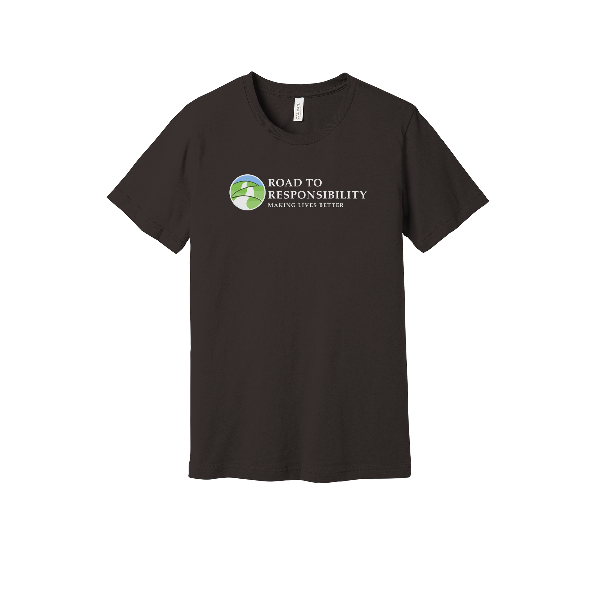 roadtoresponsibility-everyday-essentials-short-sleeve-tee-dtf-front-BC3001-brown-flat-front
