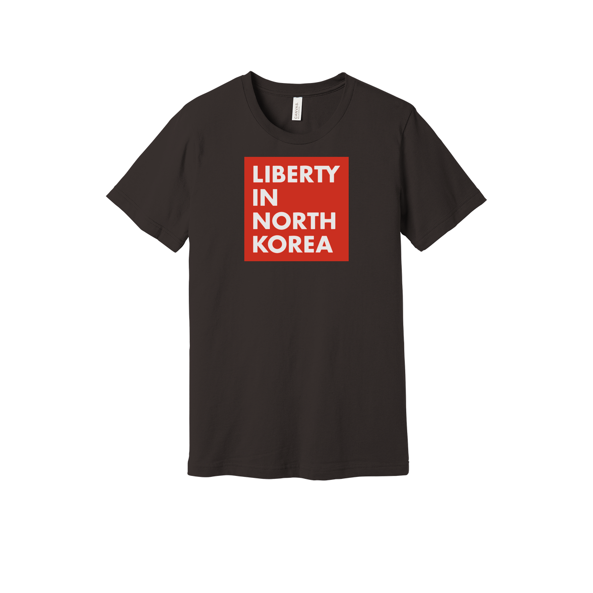 libertyinnorthkorea-everyday-essentials-short-sleeve-tee-dtf-front-BC3001-brown-flat-front