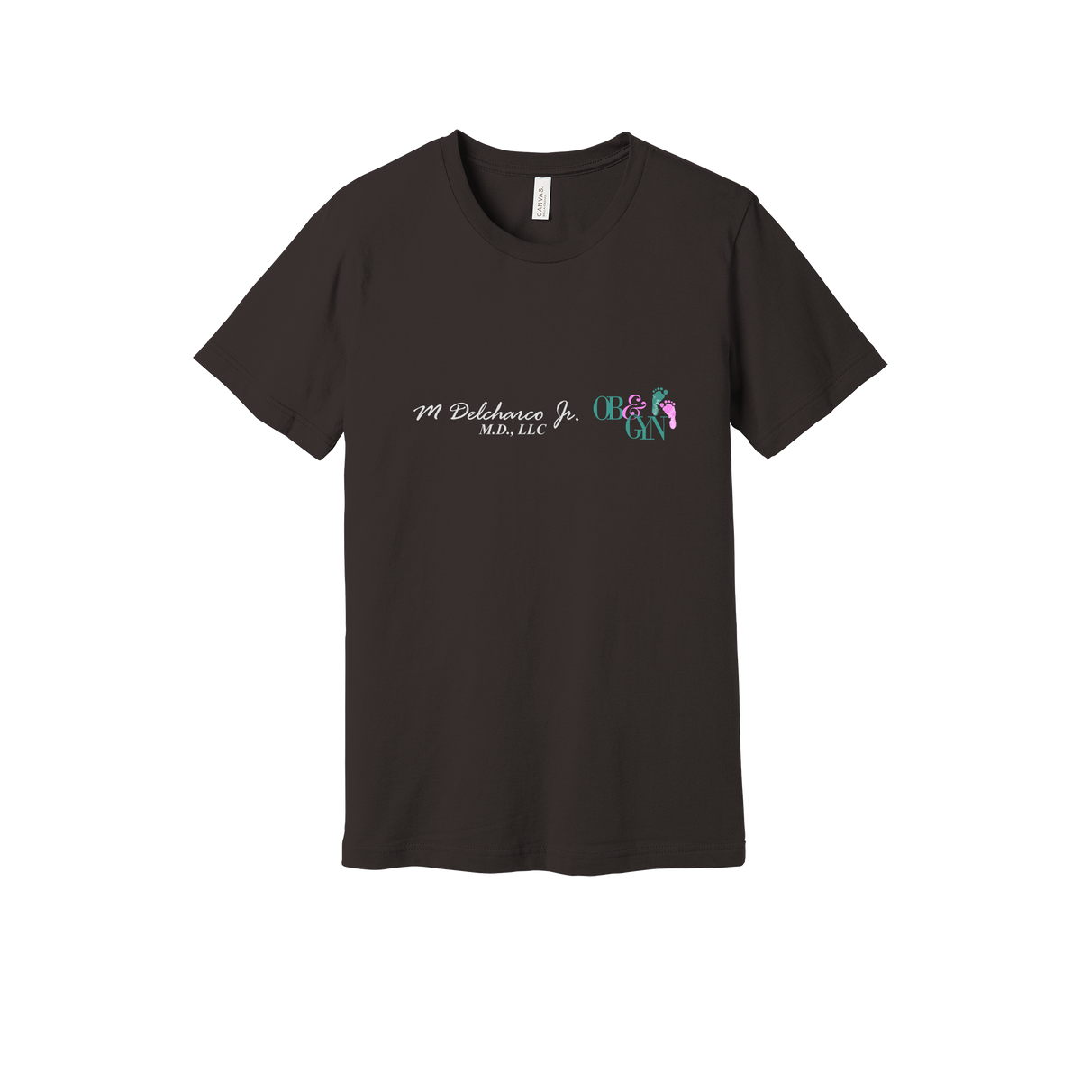 delcharco-everyday-essentials-clinic-short-sleeve-tee-dtf-front-BC3001-brown-flat-front