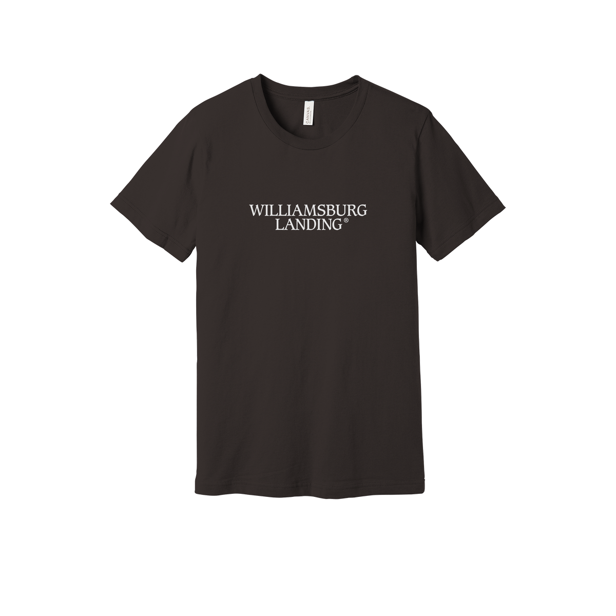 williamsburglanding-everyday-essentials-short-sleeve-tee-dtf-front-BC3001-brown-flat-front