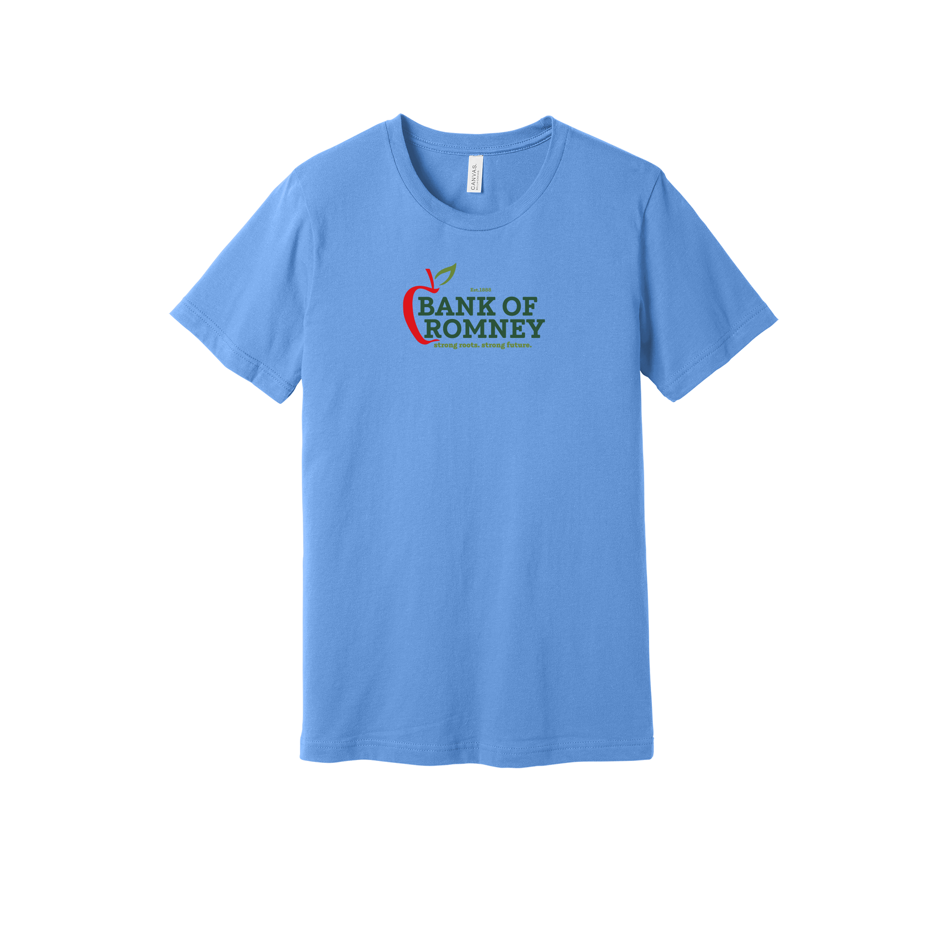 bankofromney-everyday-essentials-short-sleeve-tee-dtf-front-BC3001-carolinablue-flat-front