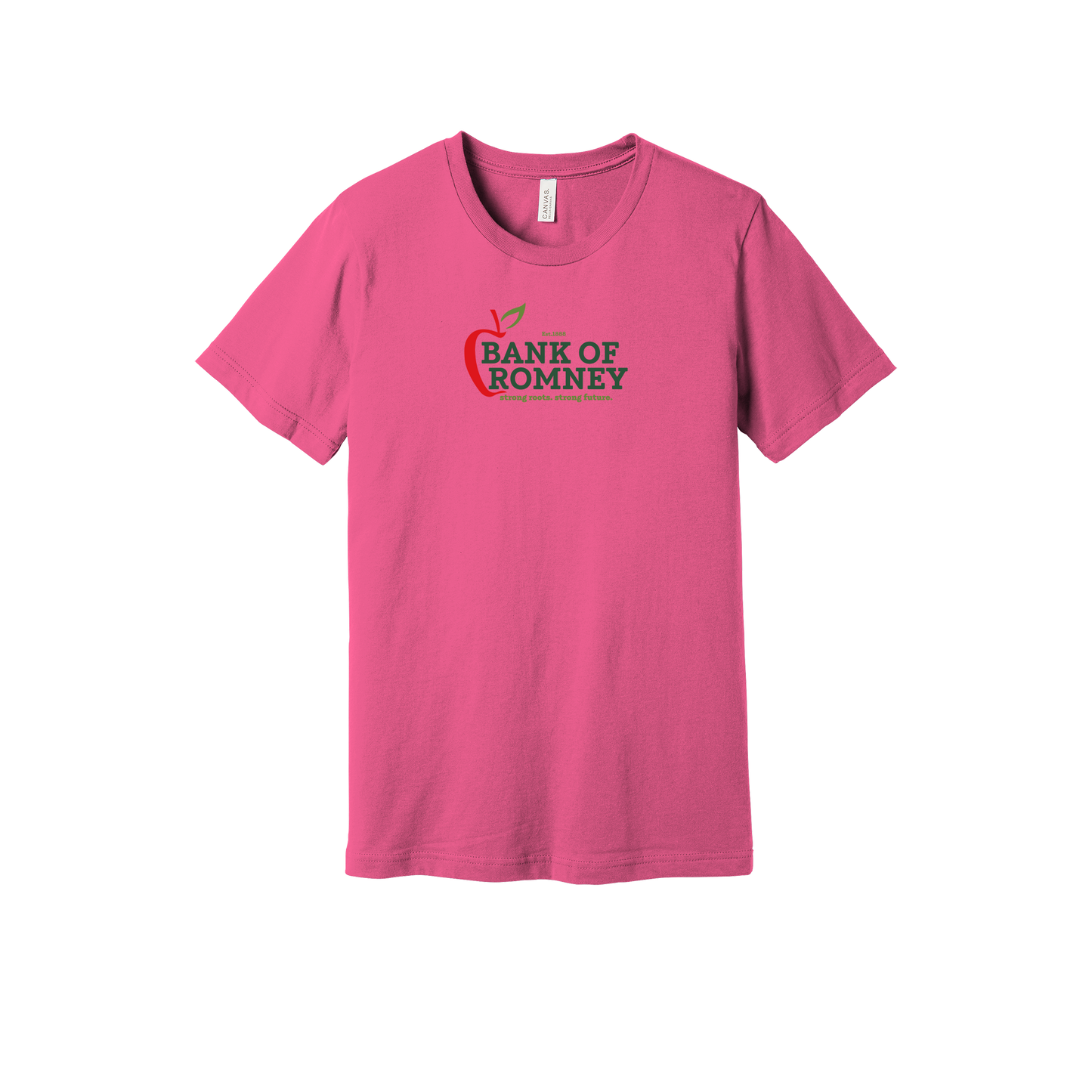 bankofromney-everyday-essentials-short-sleeve-tee-dtf-front-BC3001-charitypink-flat-front