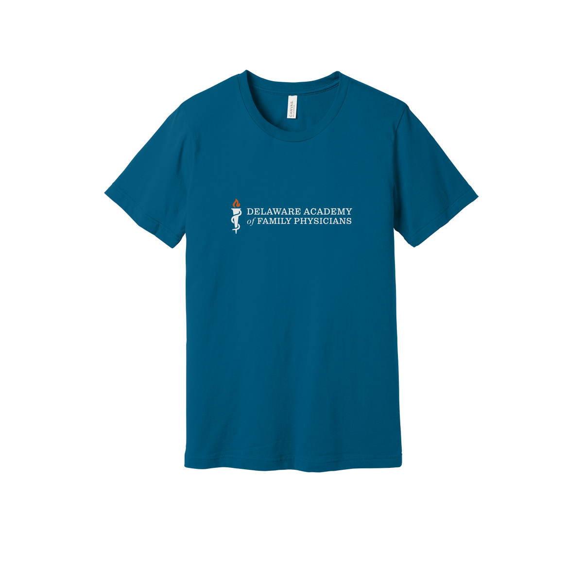 delfamdoc-everyday-essentials-clinic-short-sleeve-tee-dtf-front-BC3001-deepteal-flat-front