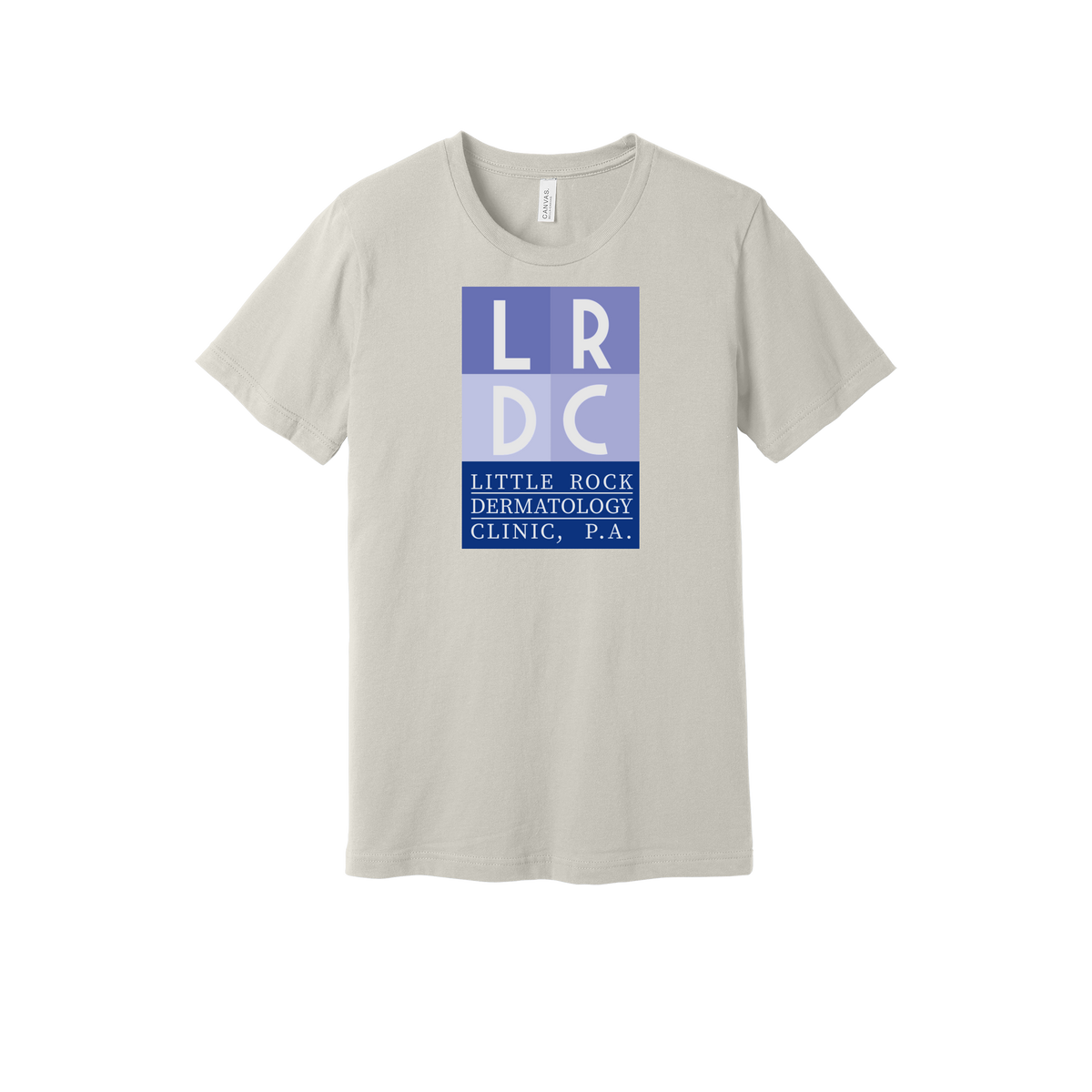 littlerockdermatology-everyday-essentials-clinic-short-sleeve-tee-dtf-front-BC3001-dust-flat-front