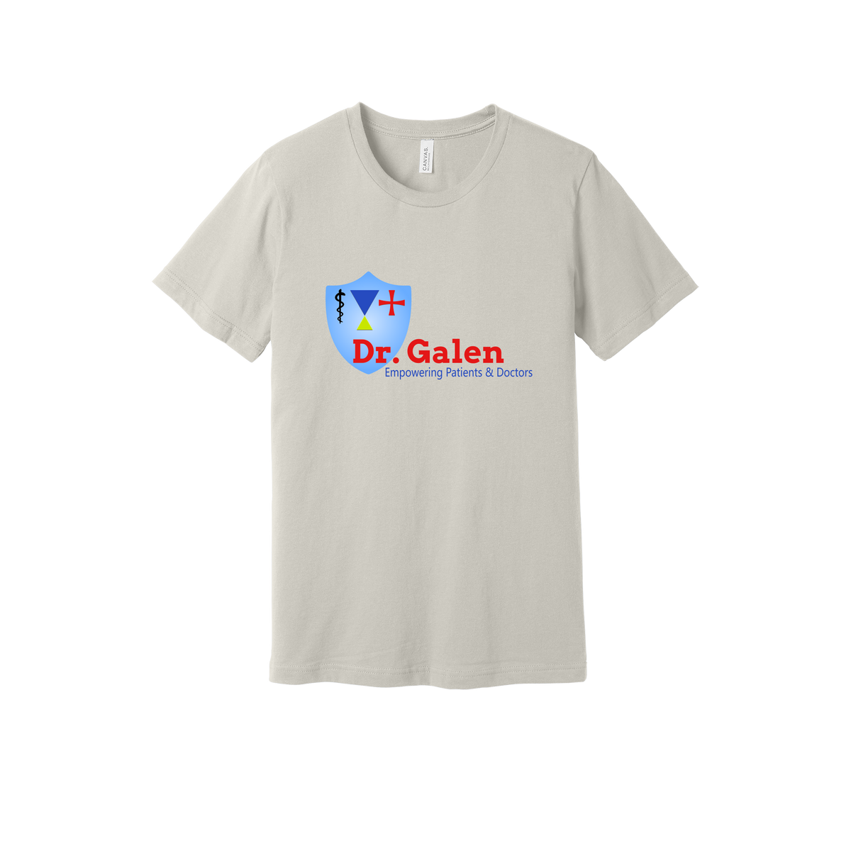 drgalen-everyday-essentials-clinic-short-sleeve-tee-dtf-front-BC3001-dust-flat-front