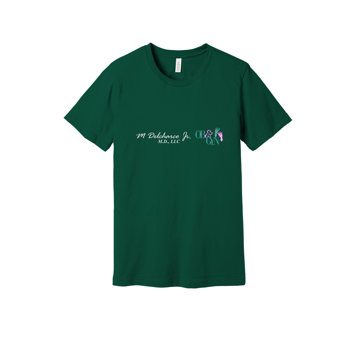 delcharco-everyday-essentials-clinic-short-sleeve-tee-dtf-front-BC3001-forest-flat-front