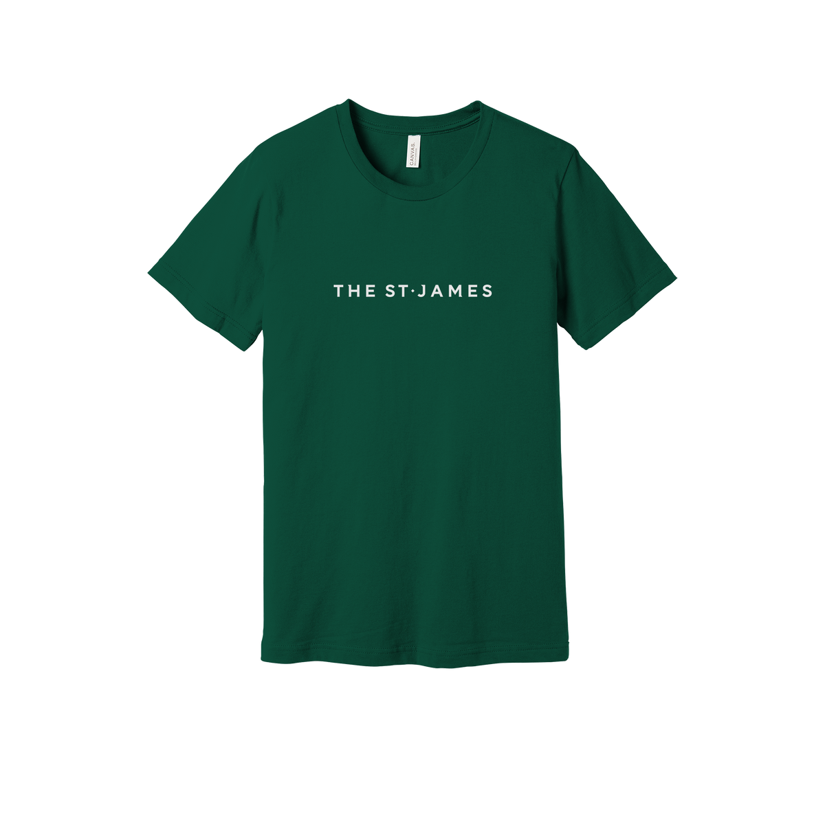 thestjames-everyday-essentials-short-sleeve-tee-dtf-front-BC3001-forest-flat-front