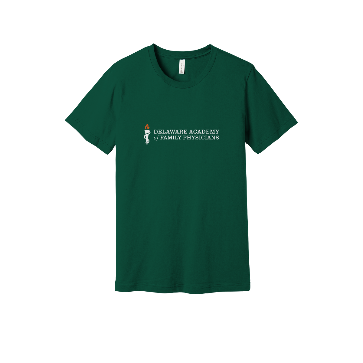delfamdoc-everyday-essentials-clinic-short-sleeve-tee-dtf-front-BC3001-forest-flat-front