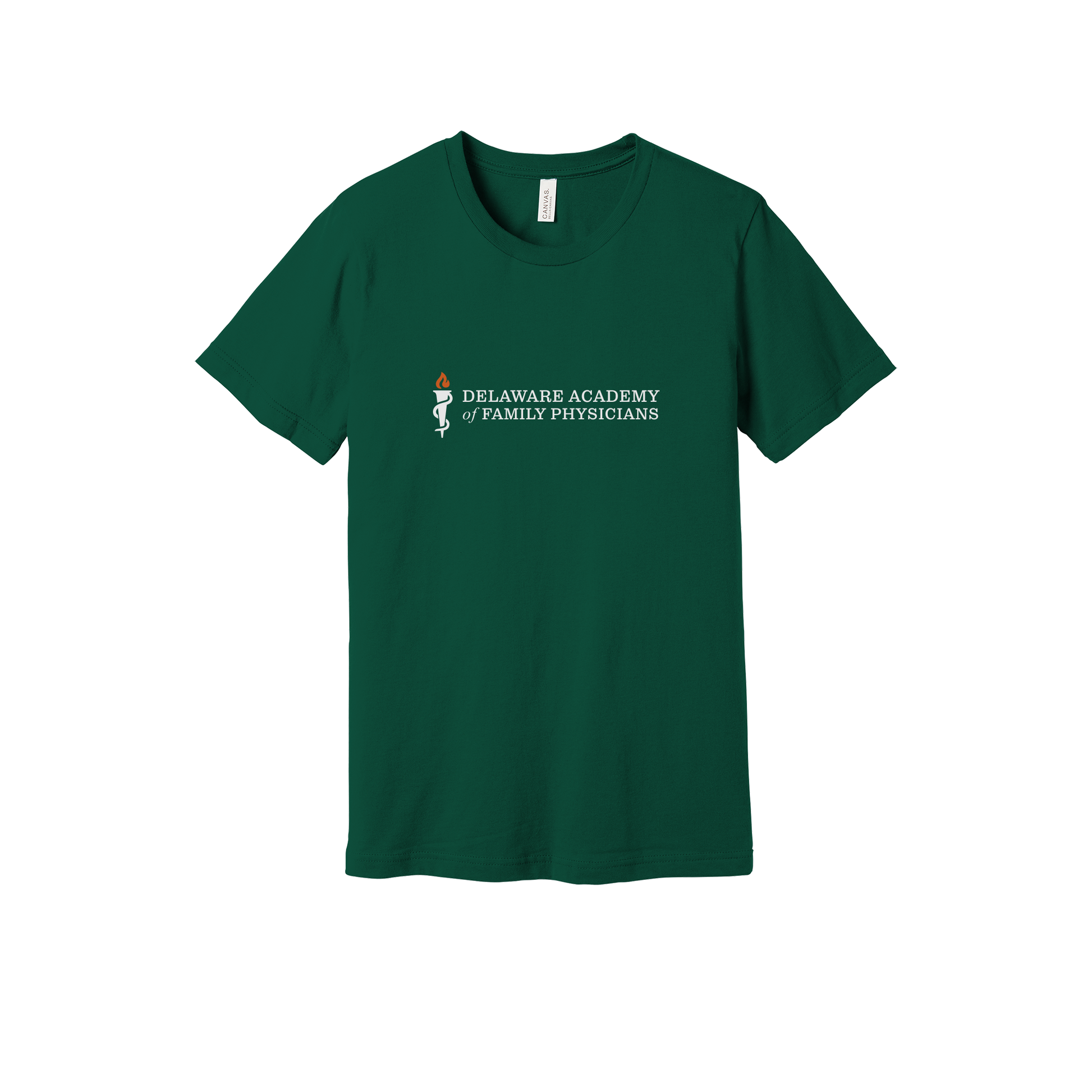 delfamdoc-everyday-essentials-clinic-short-sleeve-tee-dtf-front-BC3001-forest-flat-front