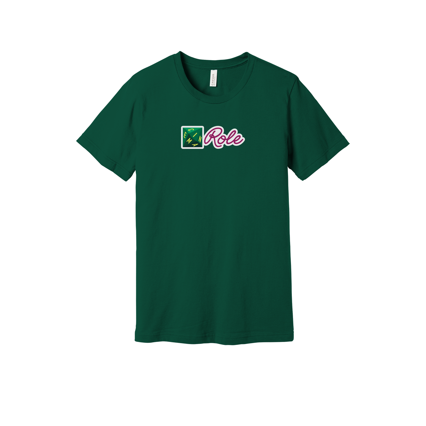 cinemarole-everyday-essentials-short-sleeve-tee-dtf-front-BC3001-forest-flat-front