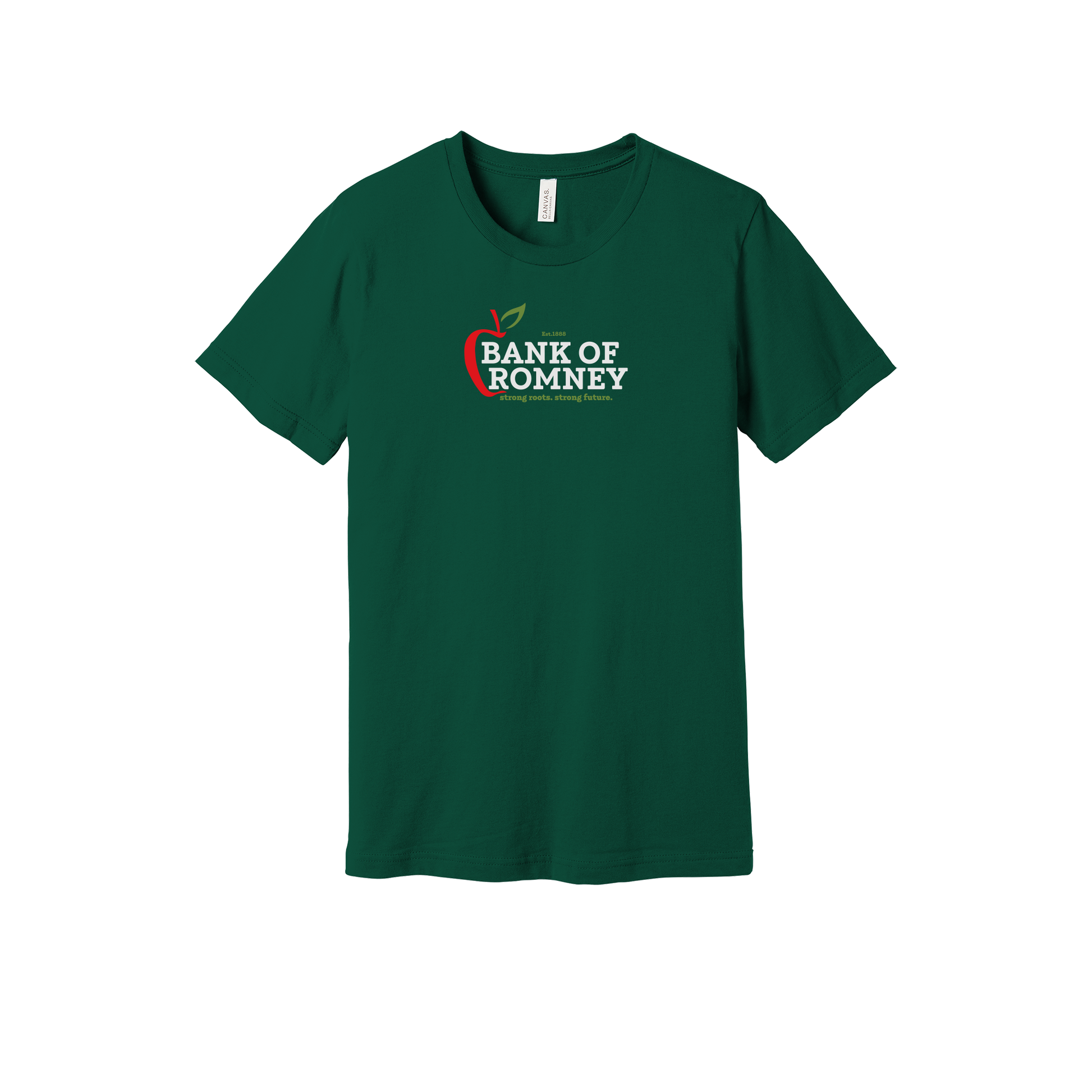 bankofromney-everyday-essentials-short-sleeve-tee-dtf-front-BC3001-forest-flat-front