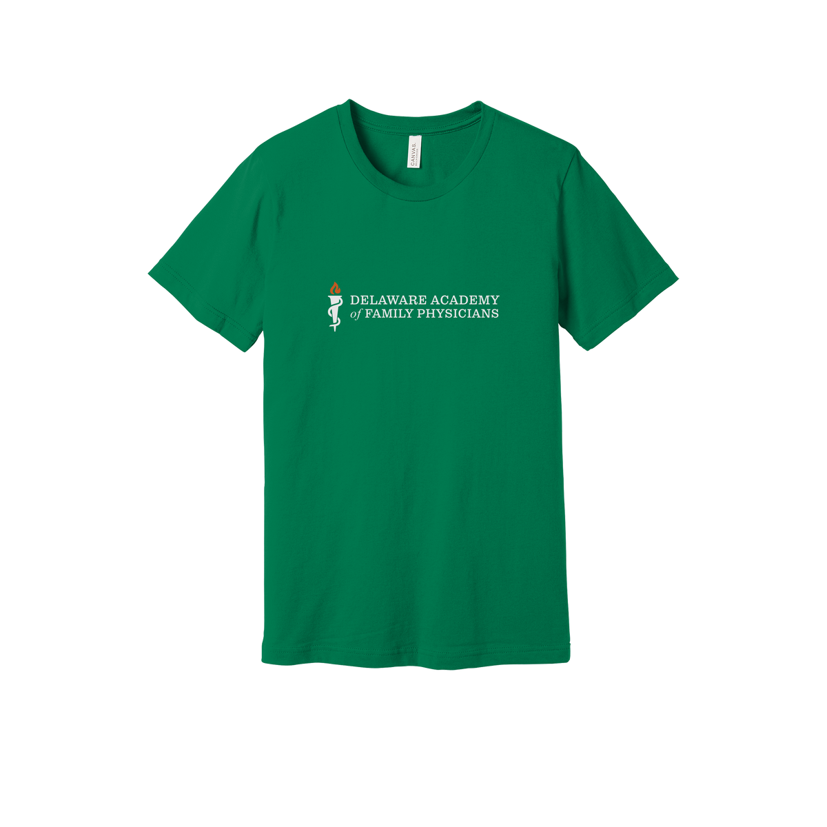delfamdoc-everyday-essentials-clinic-short-sleeve-tee-dtf-front-BC3001-kelly-flat-front