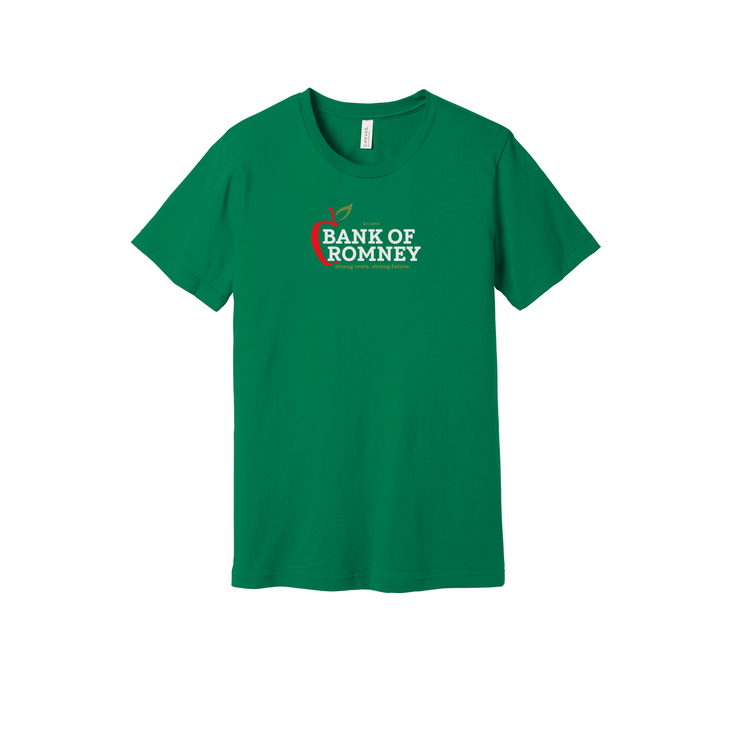 bankofromney-everyday-essentials-short-sleeve-tee-dtf-front-BC3001-kelly-flat-front